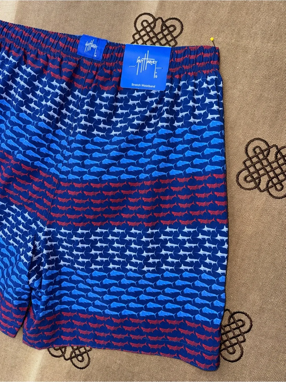 Guy Harvey NWT! Men's Mesh Inset Beachwear Swim Trunks In State Blue Size M